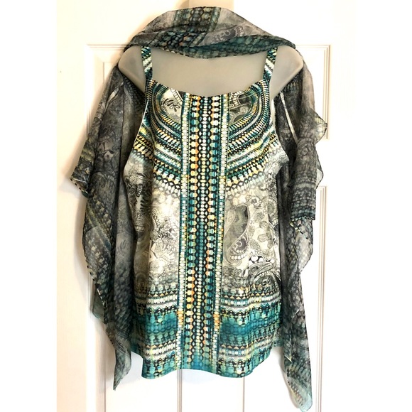 Style & Co Printed Tank & Matching Sheer Mesh Pancho - Picture 2 of 7